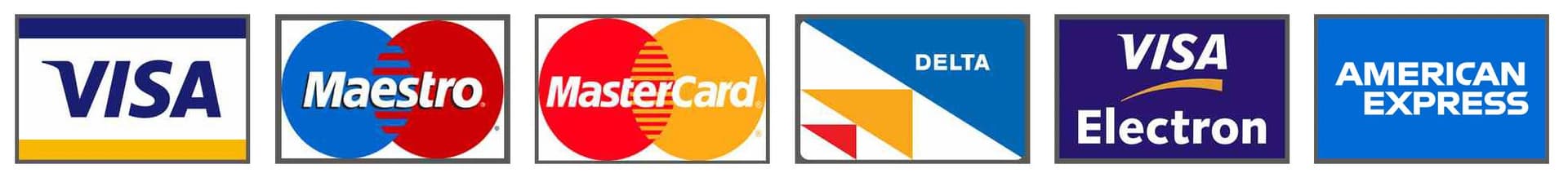 Accepted payment cards